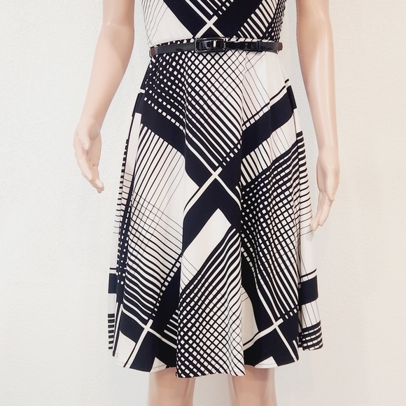 WHBM Cowl‑Neck Check Dress | Black‑&‑White Sleeveless A‑Line Size 4 - Picture 4 of 12